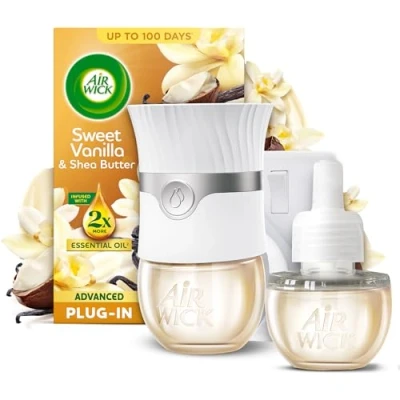 Image of Air Wick Sweet Vanilla &amp; Shea Butter Advanced Electrical Plug In Kit 19ml, Lasts for up to 100 days, Freshener