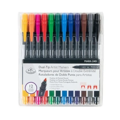 Image of Royal &amp; Langnickel 12pc Dual Tip Artist Markers Pointed Round and Fineliner