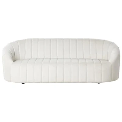 Image of 3 Seater Velvet Sofa Tufted Seat Low Back Tuxedo Off White Malung