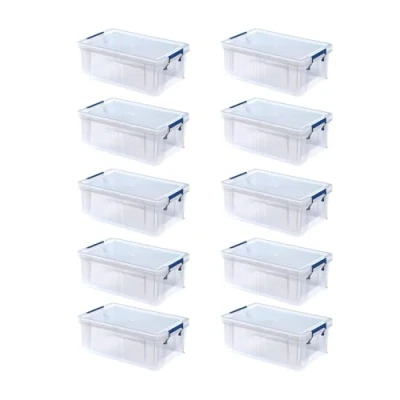Image of BANKERS BOX 10pk x 10L Plastic Storage Boxes with Lids. ProStore Super Strong Stackable (14 34 21.5cm), Made in the UK, Clear
