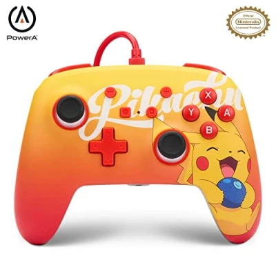 Image of PowerA Enhanced Wired Controller for Nintendo Switch and Oled Model, Advance Gaming Buttons, 3.5mm Stereo Jack Anti Friction Rings, Officially Licensed: Oran Berry Pikachu