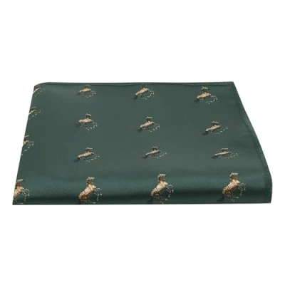 Image of King &amp; Priory Dark Green Embroidered Horse Pocket Square, Handkerchief