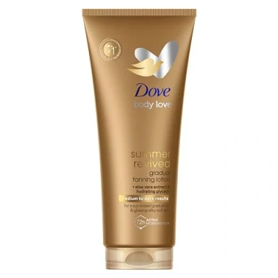 Image of Dove Summer Revived Medium to Dark gradual Tanning Lotion for a tan and natural, radiant glow non‑greasy self all skin types 200 ml
