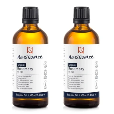 Image of Naissance Organic Rosemary Essential Oil (No. 108) 200ml (2 x 100ml) Pure, Steam Distilled, Undiluted for Hair Growth, Aromatherapy, Diffusers