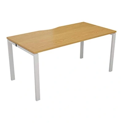 Image of Office Hippo OH1680COWHOK/1P Single Bench Desk with Cut Out Cable Port, Wood, Oak, 80 x 160 73 cm