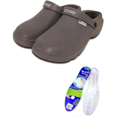 Image of Town &amp; Country Clogs Mens/Womens Ladies Gardening Super Soft Clogs/Cloggies Lightweight Fleece or Memory Foam Insole (4 UK, Charcoal Strap with Fleece)