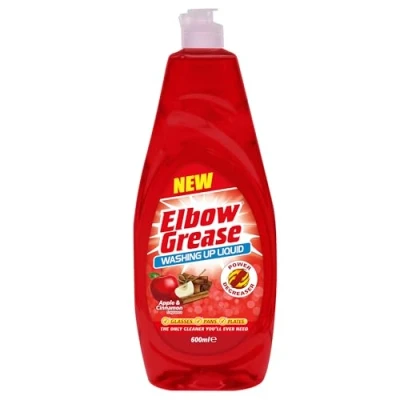 Image of Elbow Grease Washing Up Liquid Power Degreaser Cleans Glasses, Pans, Dishes &amp; Plates Apple Cinnamon (600ml)