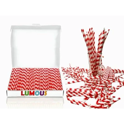 Image of SALARA Paper Straws 150 Pack, Drinking Bio Degradable Wedding Party, Party Straws, Restaurant, Juice (RED Stripes Pcs)