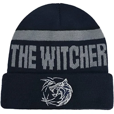 Image of Concept One Unisex Adult Benie Netflix The Witcher Knitted Cuff Beanie Hat, Black and Silver, size US,