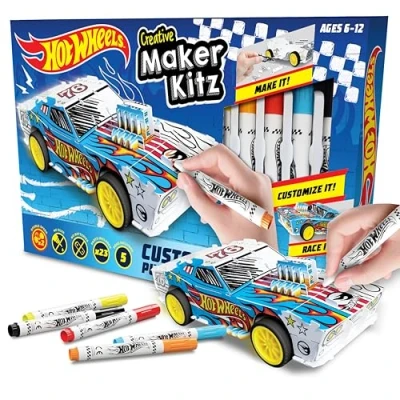 Image of Hot Wheels by Bladez Toyz Make Your Own Car Art Set for Kids 6 12 with Markers Hotwheels Racer Kit Creative Play Colouring Sets and STEM Learning Customizable &amp; Eco Friendly