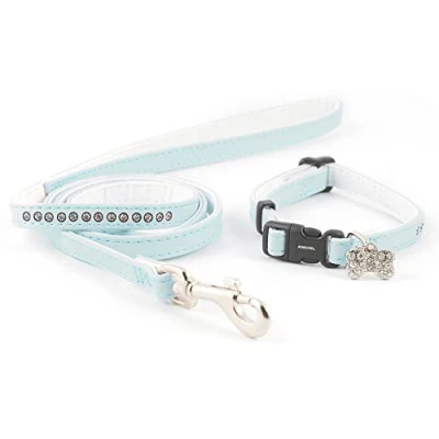 Image of Ancol Small Bite Jewel Collar (adjusts 20 30 cm) and Lead (1m x 10 mm) Set Blue