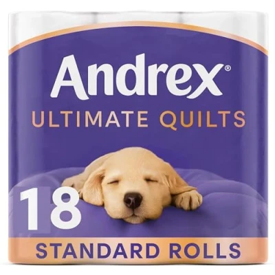 Image of Andrex Ultimate Quilts Toilet Tissue 18 Standard Rolls, Air Pocket Technology for Soft, Thick Sheets (Previously Supreme Quilts) Rolls