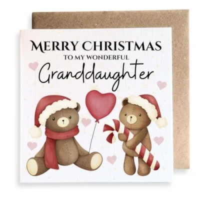 Image of Second Ave Granddaughter Cute Bears Square Card Christmas Xmas Holiday Festive Greetings