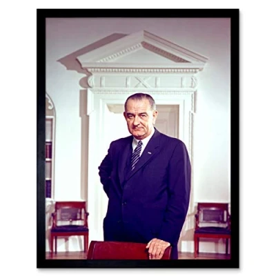 Image of Portrait President Lyndon Johnson White House Photo Art Print Framed Poster Wall Decor 12x16 inch