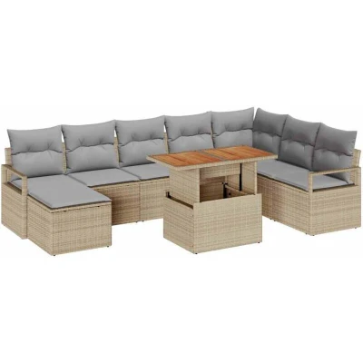 Image of vidaXL 9 Piece Garden Sofa Set with Cushions Beige Poly Rattan Acacia