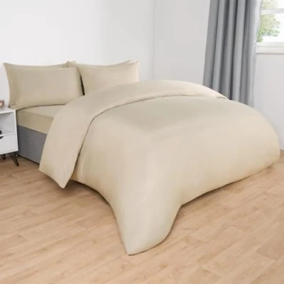 Image of Brentfords Single Duvet Cover Set, Bedding Set Luxury Super Soft Comfy Linen with Pillowcase Microfibre Quilt Cover, Natural Beige