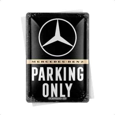 Image of Nostalgic Art Retro Tin Postcard, 10 x 14 cm, Mercedes Benz Parking Only Gift Idea for Accessories Fans, Metal Mini Sign as Greeting Card