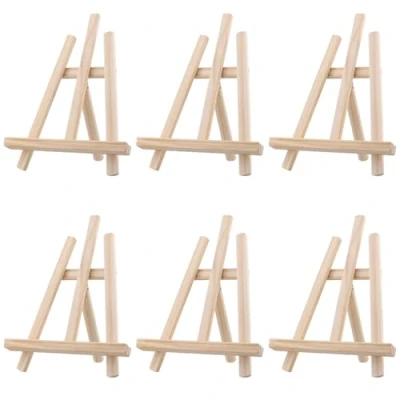 Image of MUKLEI 6 Pack 21x28cm Wood Display Easels, Wooden Tabletop Easel, Mini Pine Easel Stand Tripods Foldable Painting for Ipad, Arts Crafts, Displaying Frames
