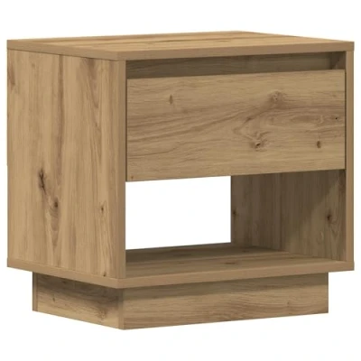 Image of vidaXL Minimalist Bedside Cabinet Solid Oak Nightstand with Drawer &amp; Shelf Engineered Wood Table for Bedroom Brown Matte Finish