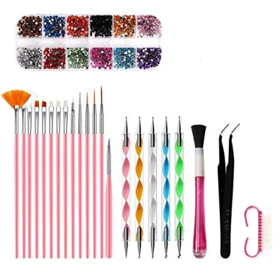 Image of Gsrimgratoe 23 Piece Set Acrylic UV Gel Nail Polish Painting Brushes Dotting Pen Kit Manicure Clean Brush Tool