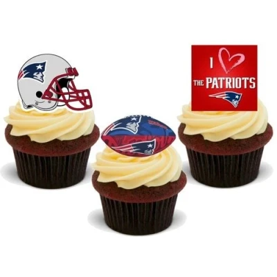 Image of American Football New England Patriots Trio Mix 12 Edible Stand Up Premium Wafer Card Cake Toppers Decorations