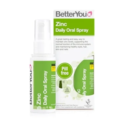 Image of BetterYou Zinc Daily Oral Spray, Pill free Mineral Supplement for Immune System Support, 1 month Supply, Made in the UK, Natural Lemon and Lime Flavour