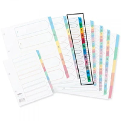 Image of Concord Index Multicolour tabbed Mylar Reinforced 4 Holes 1 12 A4 White Ref 01301/CS13