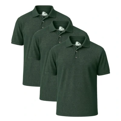 Image of Himalayan Pack of 3 Breathable Cotton Polo Shirts for Men Adult Comfortable and Lightweight Ribbed Collar Quick Dry Short Sleeve Men&#039;s Polos, Green, L