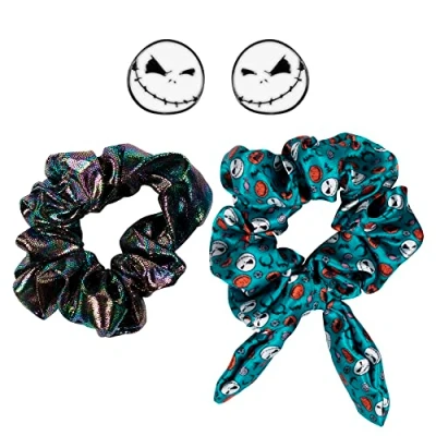 Image of DISNEY Nightmare Before Christmas blue &amp; black 2 piece Scrunchie Earring set