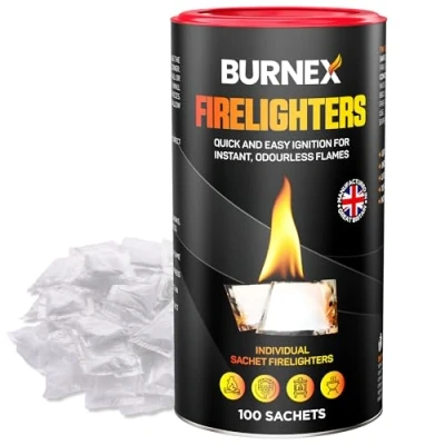 Image of 100 Burnex Wax Fire Lighters for Wood Burners Starters Log Burner Individually Wrapped Firelighters Open Fires and Starter BBQ Lighter