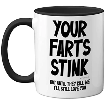 Image of Funny Valentines Gifts for Him Your Farts Stink Mug Mugs Men, Birthday Boyfriend Husband Dad, Joke Novelty Present, I Love You Daughter Son Wife, 11oz Black Ceramic
