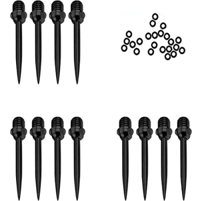 Image of HERZWILD Steel Dart Tips 12pcs + 20pcs Rubber O Rings,Converter Points Adapter Replacement Tool(black button silver tip)