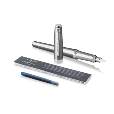 Image of Parker Urban Fountain Pen, Premium Silvered Powder with Medium Nib and Blue Ink Refill, 1931603