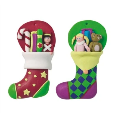 Image of Christmas Cake Decoration Topper Claydough Stocking Plaques 72mm set of 2