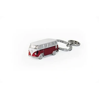 Image of BRISA VW Collection Volkswagen Enamel 3D Metal Keyring Keychain Accessory Keyholder in T1 Bus Campervan Design (Classic Bus/Red)