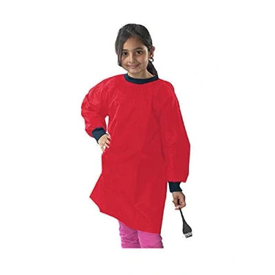 Image of School Kids Craft Time Art Class Protective Wipe Clean Smock Apron (12 14 Years, Red)