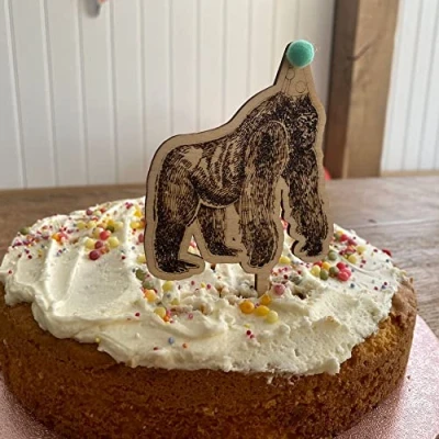Image of Wooden Gorilla Animal Cake Topper, Childrens Birthday Party Decoration, Christening Jungle Safari