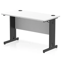 Image of Impulse 1200x600mm Straight Desk White Top Black Cable Managed Leg