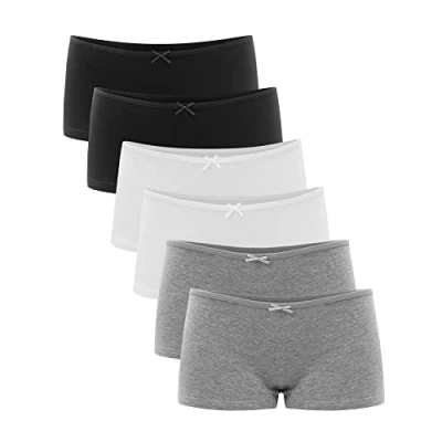 Image of Libella® Underwear Shorts Women Knickers Ladies Boxers Cotton 6 Pack 3901 Black White Grey M