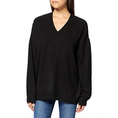 Image of NA KD Women&#039;s V Neck Knitted Sweater Pullover, Black, X Small