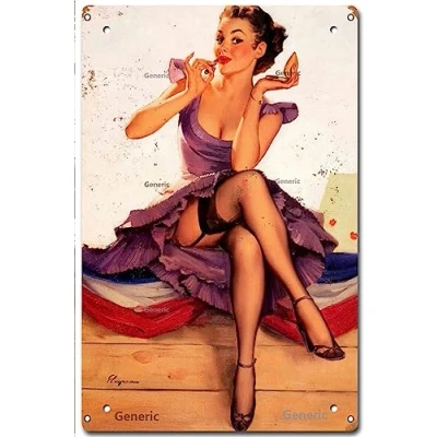 Image of Viewkedt Pinup Girl Sexy Makeup Model 12x8 in Tin Sign Home Decor Art Metal Signs Wall Poster