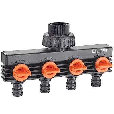 Image of Claber 8581 Four Way Socket, Black/Orange/Grey