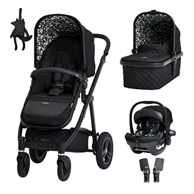 Image of Cosatto 3 in 1 Travel System, Wow 2 Birth to 25kg, Compact Fold &amp; Lightweight, Inc Carrycot, Seat Unit, ADAC Tested iSize Car Seat, Adapters Raincover (Black Silhouette)