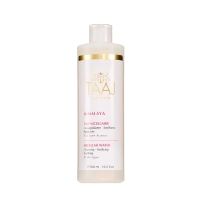Image of TAAJ Micellar Water HIMALAYA Cleanses, tones and soothes the skin Removes make up eliminates impurities Soft, supple Fresh, radiant complexion All types Vegan 500 ml