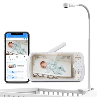 Image of Motorola Lifestyle Baby MBP 950 Halo Video Monitor with Crib Holder 5&quot; Full HD 1080p Parent Unit and WiFi Hubble Connected Flexible Magnetic Camera Mount, White