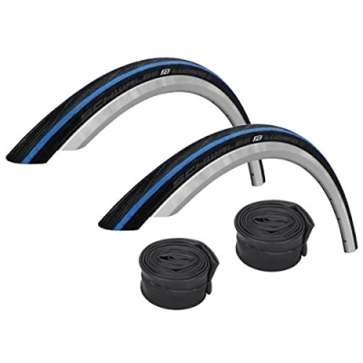 Image of Schwalbe 2x Lugano 700c x 25 Road Racing Bike Tyres &amp; Presta Tubes Blue