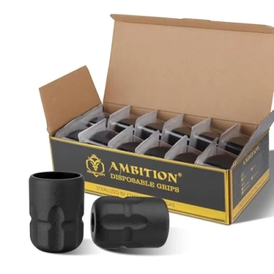 Image of Ambition Soldier P2 Disposable Tattoo Grips 12Pcs 38mm Professional Rubber Grip Cover with Click Adjust System Supply for Rotary Soldier, Zetton, Torped &amp; Shura Pen Machine Gun