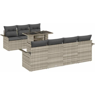 Image of vidaXL 8 Piece Garden Sofa Set with Cushions Light Grey Poly Rattan