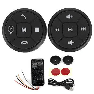 Image of Button Media Remote Control for Steering Wheel Portable Wireless Bluetooth Car Phone Calls Music GPS Controller
