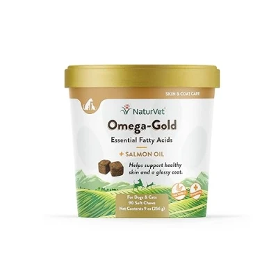 Image of NaturVet Omega Gold Essential Fatty Acids Chews for Dogs, Fish Oil Containing 3, 6, DHA, EPA Healthy Skin and Coat, 180 Soft Dogs